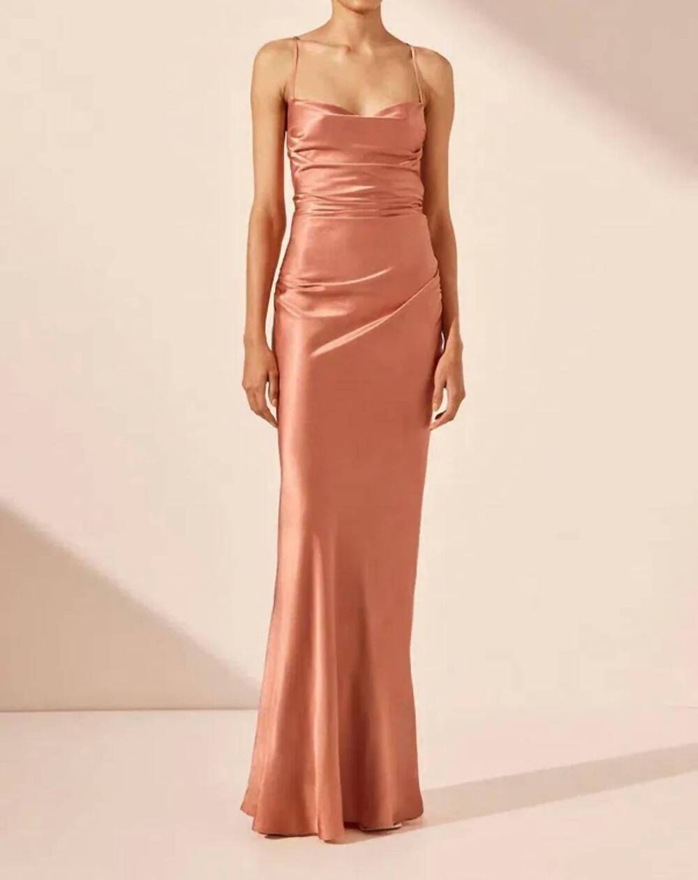 NEW SHONA JOY la lune ruched backless slip dress in antique rose